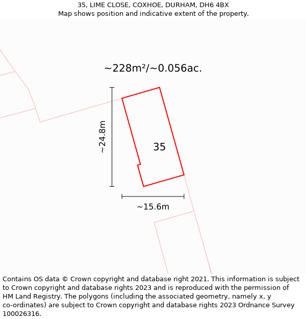 35, LIME CLOSE, COXHOE, DURHAM, DH6 4BX: Plot and title map