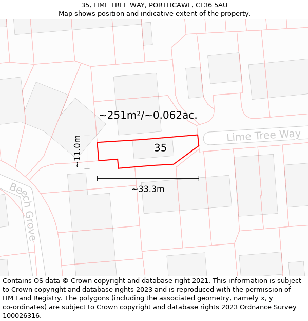 35, LIME TREE WAY, PORTHCAWL, CF36 5AU: Plot and title map