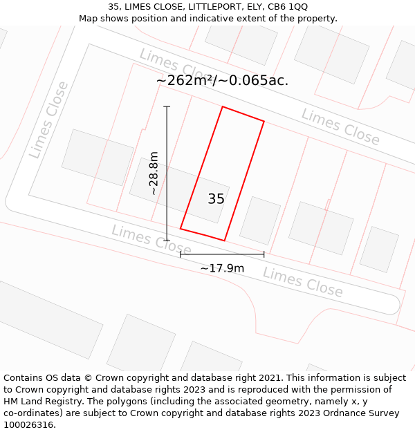 35, LIMES CLOSE, LITTLEPORT, ELY, CB6 1QQ: Plot and title map