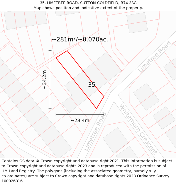 35, LIMETREE ROAD, SUTTON COLDFIELD, B74 3SG: Plot and title map