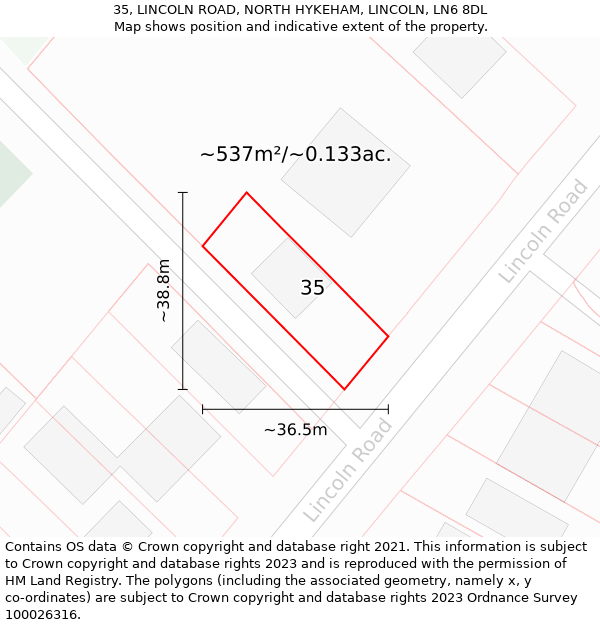 35, LINCOLN ROAD, NORTH HYKEHAM, LINCOLN, LN6 8DL: Plot and title map