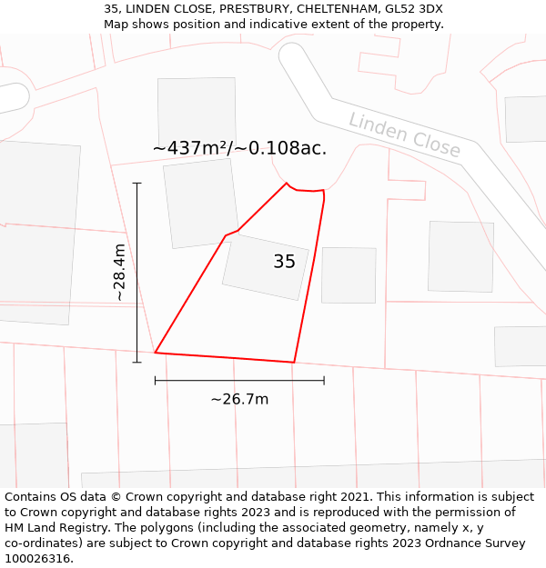 35, LINDEN CLOSE, PRESTBURY, CHELTENHAM, GL52 3DX: Plot and title map