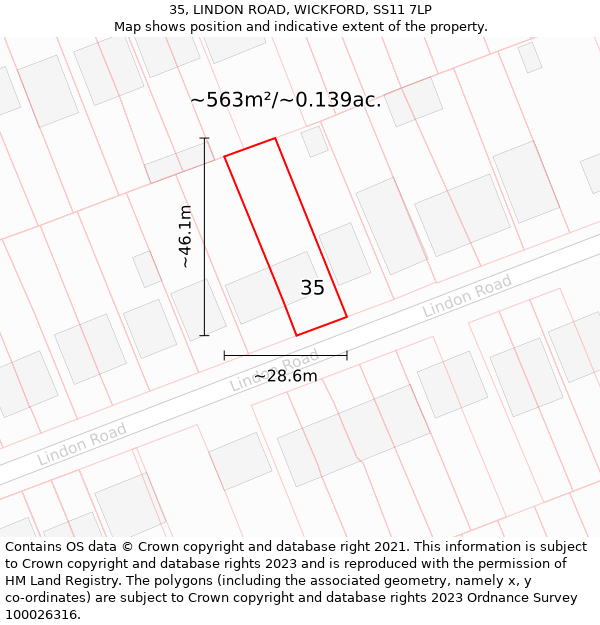 35, LINDON ROAD, WICKFORD, SS11 7LP: Plot and title map