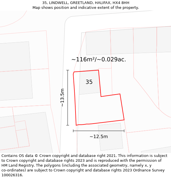 35, LINDWELL, GREETLAND, HALIFAX, HX4 8HH: Plot and title map