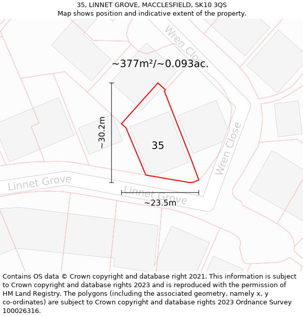 35, LINNET GROVE, MACCLESFIELD, SK10 3QS: Plot and title map