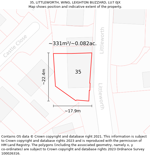 35, LITTLEWORTH, WING, LEIGHTON BUZZARD, LU7 0JX: Plot and title map