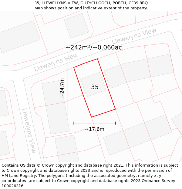 35, LLEWELLYNS VIEW, GILFACH GOCH, PORTH, CF39 8BQ: Plot and title map