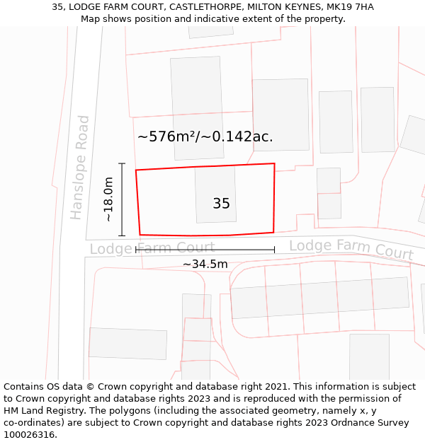 35, LODGE FARM COURT, CASTLETHORPE, MILTON KEYNES, MK19 7HA: Plot and title map