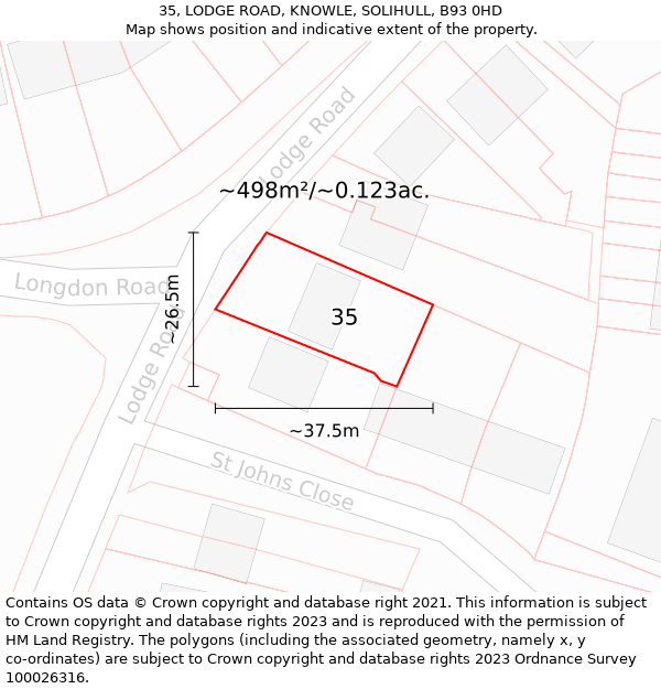 35, LODGE ROAD, KNOWLE, SOLIHULL, B93 0HD: Plot and title map