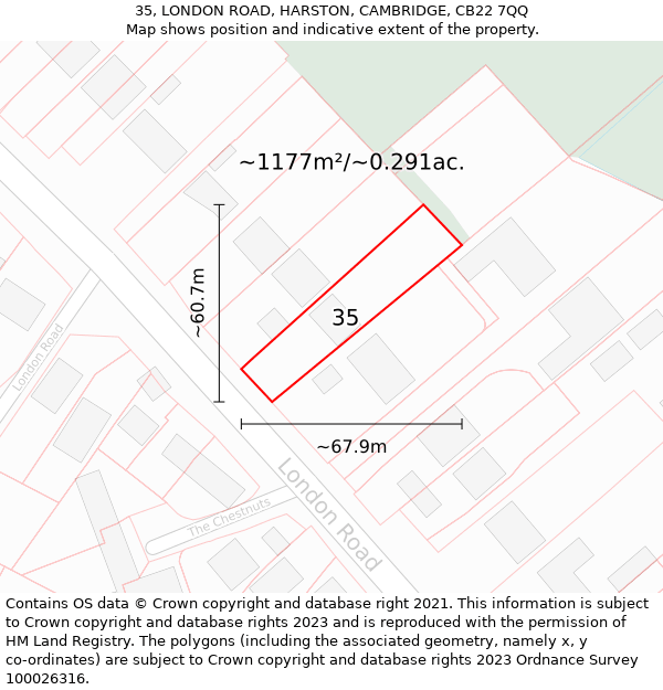 35, LONDON ROAD, HARSTON, CAMBRIDGE, CB22 7QQ: Plot and title map