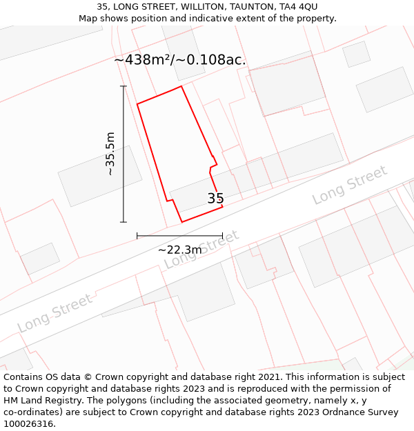 35, LONG STREET, WILLITON, TAUNTON, TA4 4QU: Plot and title map