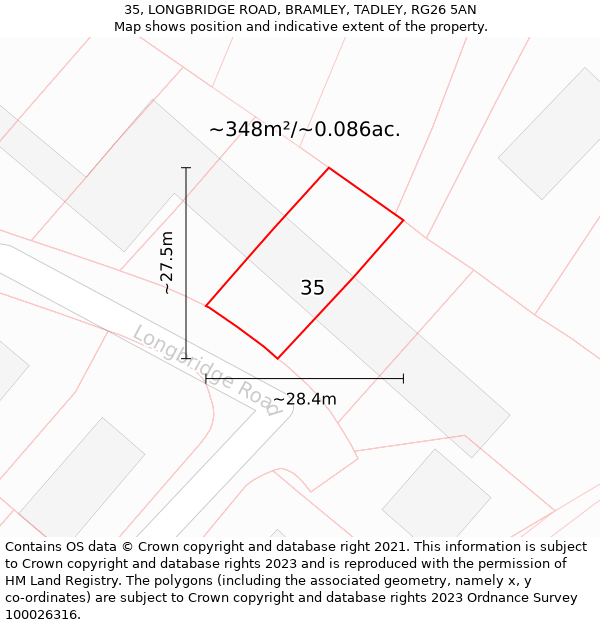 35, LONGBRIDGE ROAD, BRAMLEY, TADLEY, RG26 5AN: Plot and title map