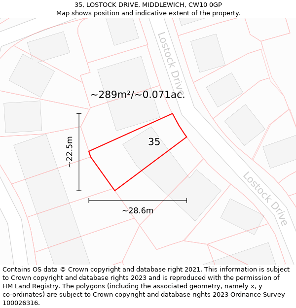 35, LOSTOCK DRIVE, MIDDLEWICH, CW10 0GP: Plot and title map