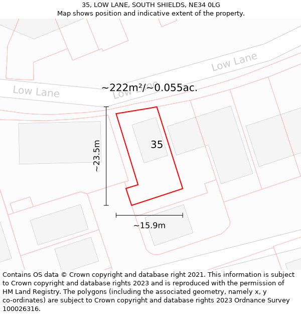 35, LOW LANE, SOUTH SHIELDS, NE34 0LG: Plot and title map