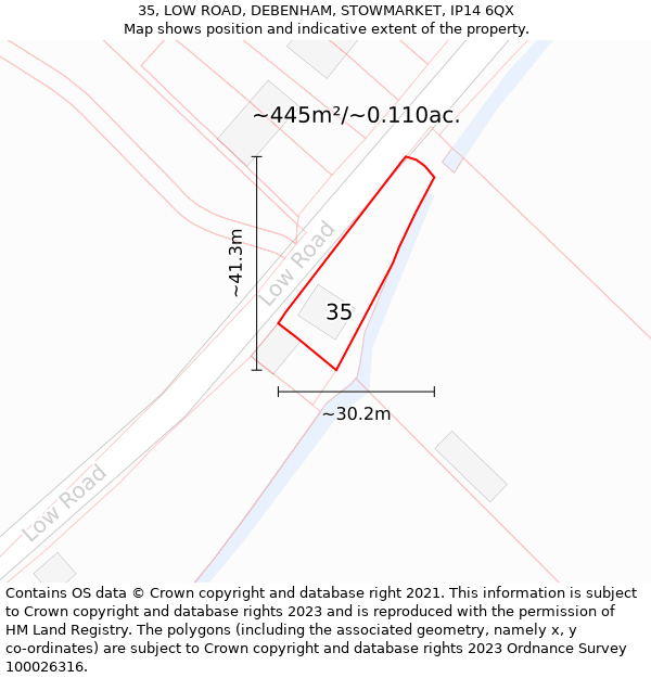 35, LOW ROAD, DEBENHAM, STOWMARKET, IP14 6QX: Plot and title map