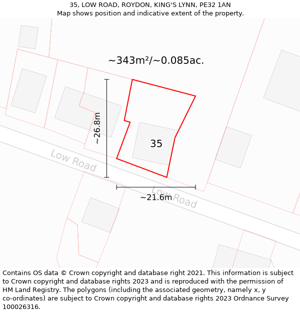 35, LOW ROAD, ROYDON, KING'S LYNN, PE32 1AN: Plot and title map