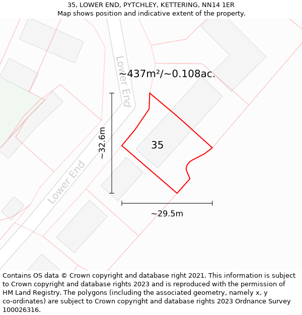 35, LOWER END, PYTCHLEY, KETTERING, NN14 1ER: Plot and title map