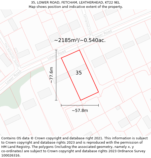 35, LOWER ROAD, FETCHAM, LEATHERHEAD, KT22 9EL: Plot and title map