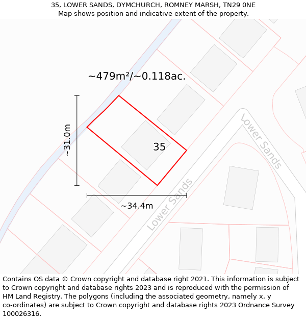 35, LOWER SANDS, DYMCHURCH, ROMNEY MARSH, TN29 0NE: Plot and title map