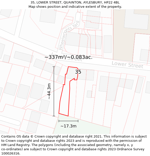35, LOWER STREET, QUAINTON, AYLESBURY, HP22 4BL: Plot and title map
