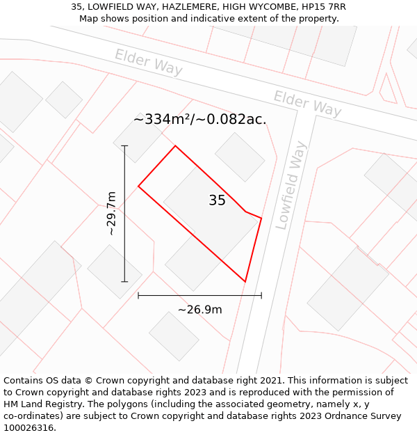 35, LOWFIELD WAY, HAZLEMERE, HIGH WYCOMBE, HP15 7RR: Plot and title map