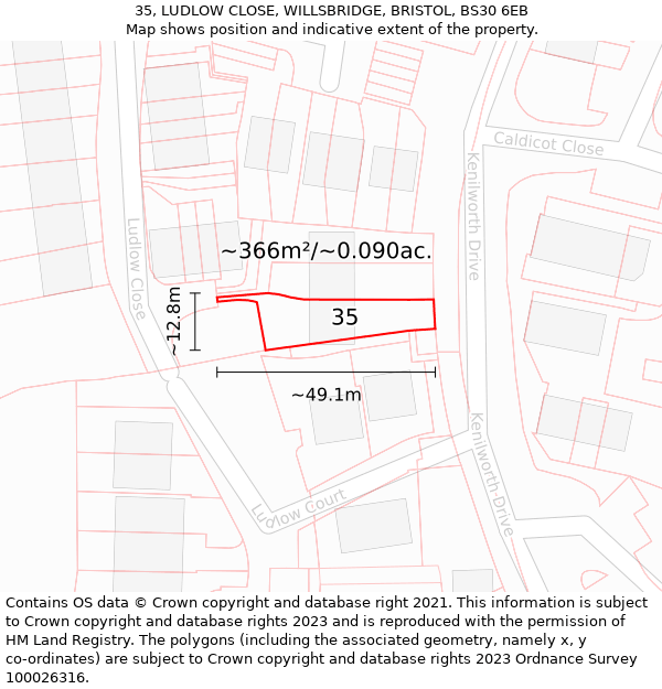 35, LUDLOW CLOSE, WILLSBRIDGE, BRISTOL, BS30 6EB: Plot and title map