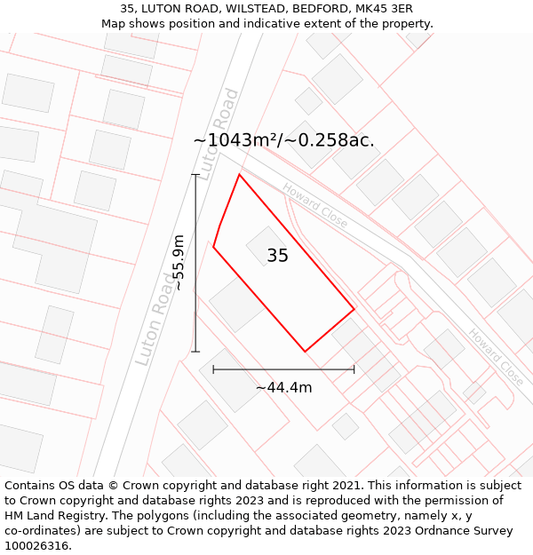35, LUTON ROAD, WILSTEAD, BEDFORD, MK45 3ER: Plot and title map