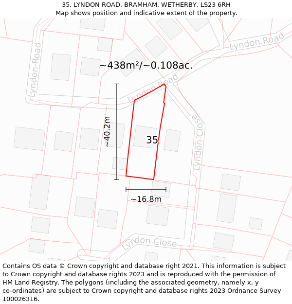 35, LYNDON ROAD, BRAMHAM, WETHERBY, LS23 6RH: Plot and title map