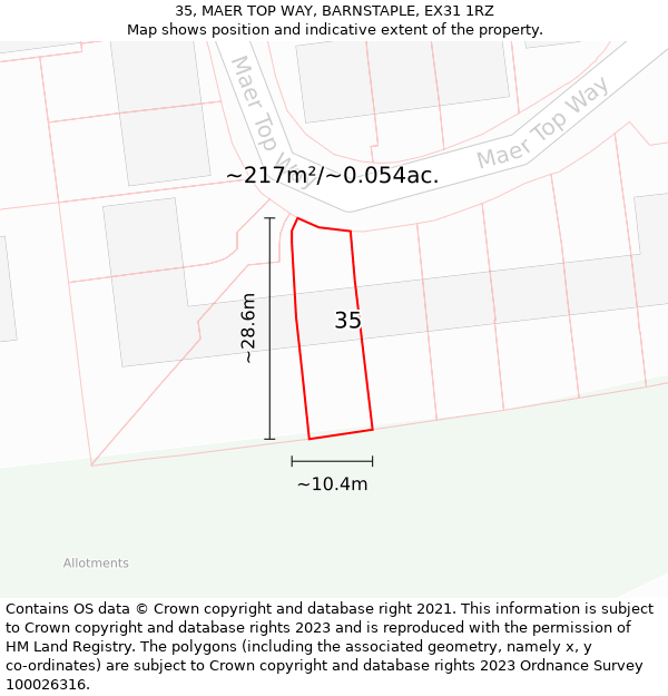 35, MAER TOP WAY, BARNSTAPLE, EX31 1RZ: Plot and title map