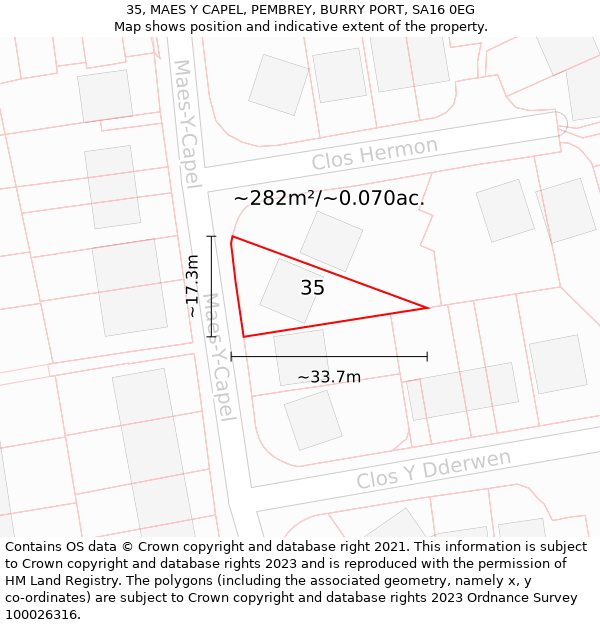 35, MAES Y CAPEL, PEMBREY, BURRY PORT, SA16 0EG: Plot and title map