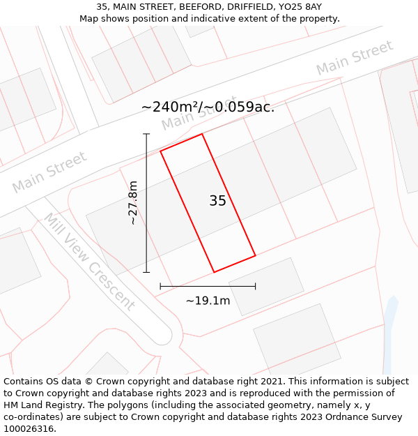 35, MAIN STREET, BEEFORD, DRIFFIELD, YO25 8AY: Plot and title map