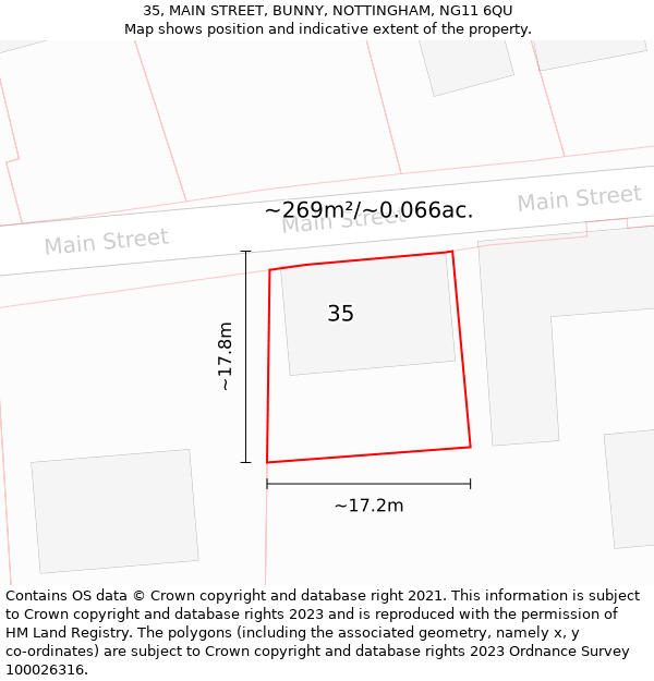 35, MAIN STREET, BUNNY, NOTTINGHAM, NG11 6QU: Plot and title map