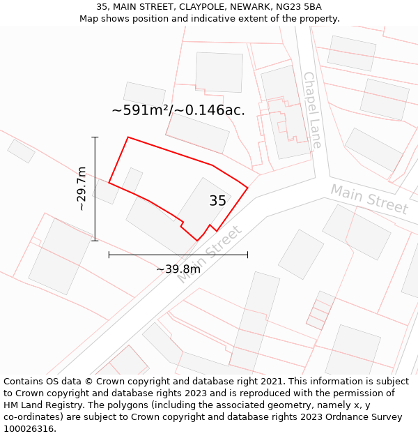 35, MAIN STREET, CLAYPOLE, NEWARK, NG23 5BA: Plot and title map