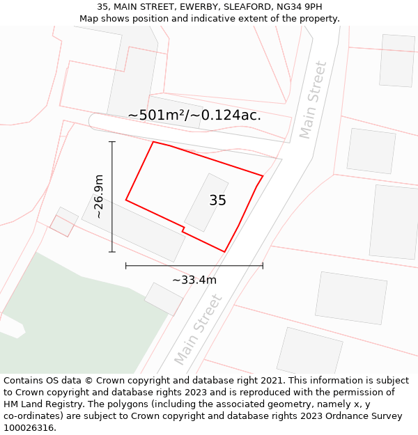 35, MAIN STREET, EWERBY, SLEAFORD, NG34 9PH: Plot and title map