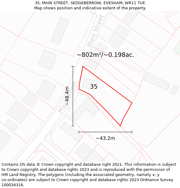 35, MAIN STREET, SEDGEBERROW, EVESHAM, WR11 7UE: Plot and title map