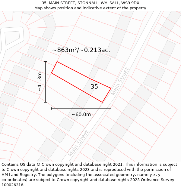 35, MAIN STREET, STONNALL, WALSALL, WS9 9DX: Plot and title map