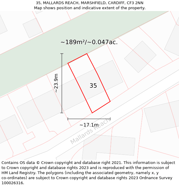 35, MALLARDS REACH, MARSHFIELD, CARDIFF, CF3 2NN: Plot and title map