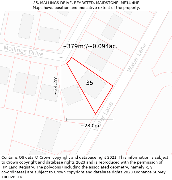 35, MALLINGS DRIVE, BEARSTED, MAIDSTONE, ME14 4HF: Plot and title map