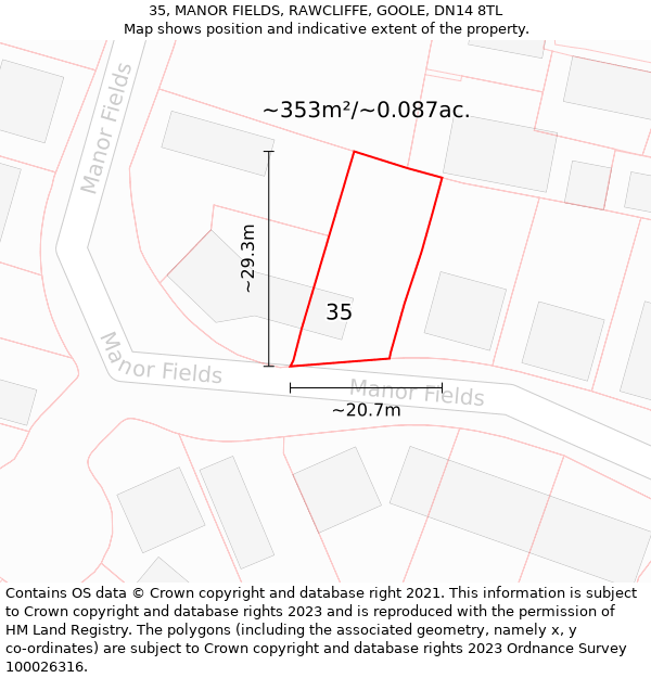 35, MANOR FIELDS, RAWCLIFFE, GOOLE, DN14 8TL: Plot and title map