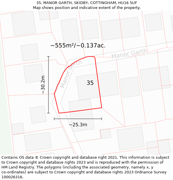 35, MANOR GARTH, SKIDBY, COTTINGHAM, HU16 5UF: Plot and title map