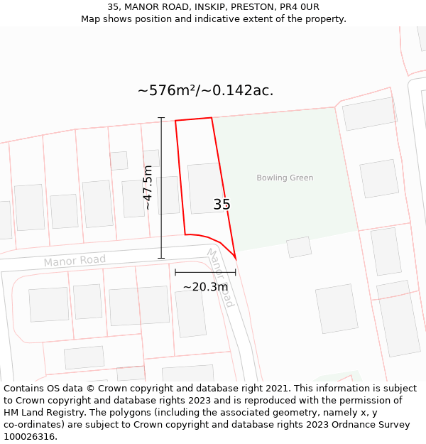 35, MANOR ROAD, INSKIP, PRESTON, PR4 0UR: Plot and title map