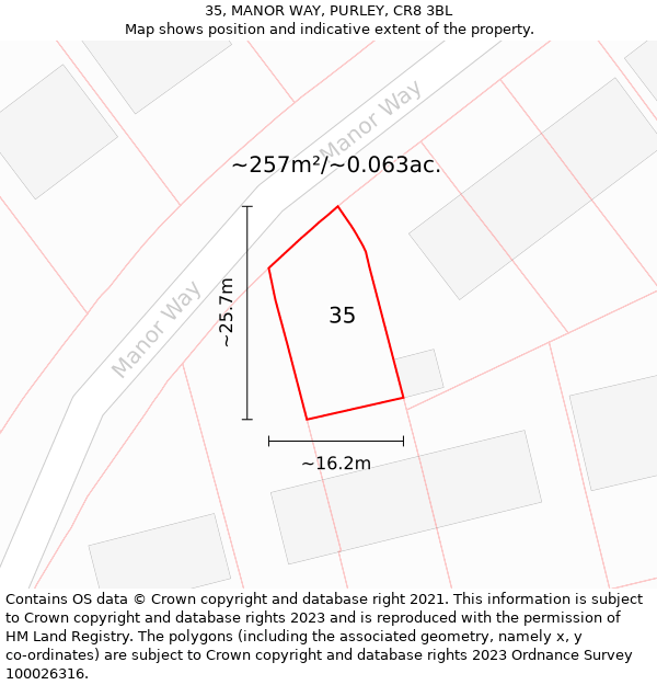 35, MANOR WAY, PURLEY, CR8 3BL: Plot and title map