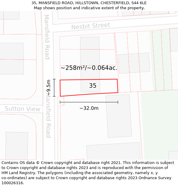 35, MANSFIELD ROAD, HILLSTOWN, CHESTERFIELD, S44 6LE: Plot and title map