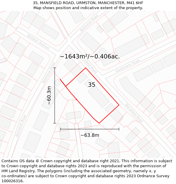 35, MANSFIELD ROAD, URMSTON, MANCHESTER, M41 6HF: Plot and title map