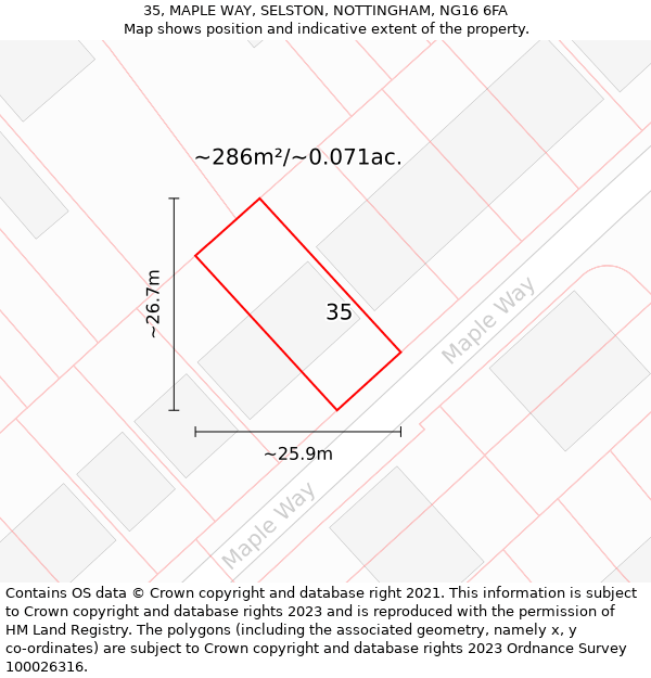 35, MAPLE WAY, SELSTON, NOTTINGHAM, NG16 6FA: Plot and title map