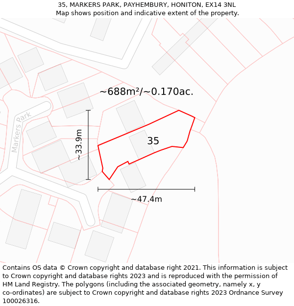 35, MARKERS PARK, PAYHEMBURY, HONITON, EX14 3NL: Plot and title map