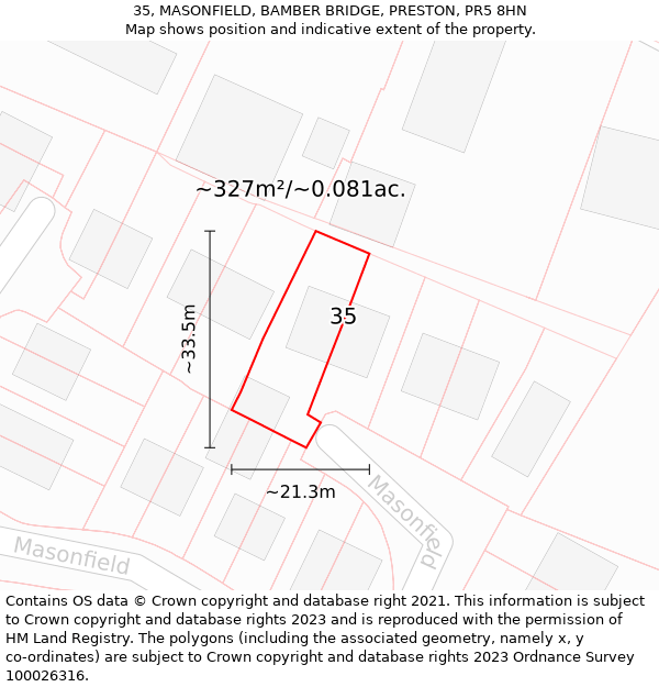 35, MASONFIELD, BAMBER BRIDGE, PRESTON, PR5 8HN: Plot and title map