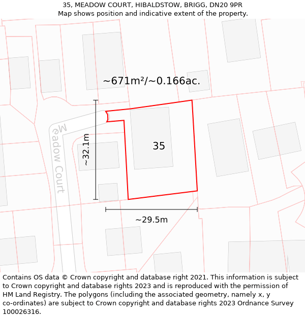 35, MEADOW COURT, HIBALDSTOW, BRIGG, DN20 9PR: Plot and title map