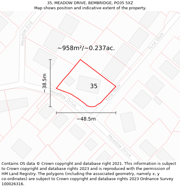 35, MEADOW DRIVE, BEMBRIDGE, PO35 5XZ: Plot and title map