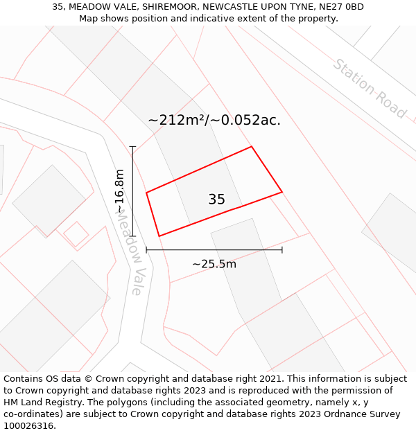 35, MEADOW VALE, SHIREMOOR, NEWCASTLE UPON TYNE, NE27 0BD: Plot and title map